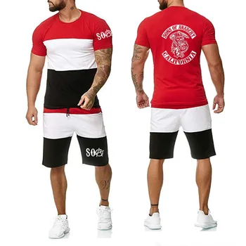 

New Summer Men's short sleeve SOA Sons of anarchy the child SONS Printed High Quality Fashion Men's T-Shirt+Pants Suit 2Pcs E