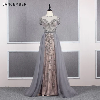 

robe soirée longue femme illusion cap short sleeve ziper sequins crystal beaded lace applique robe de soirée élégante 2019 new