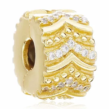 

New 925 Sterling Silver Bead Charm Gold Color Shine Stylish Wish Clip Stopper Beads Fit Bracelet Diy Jewelry