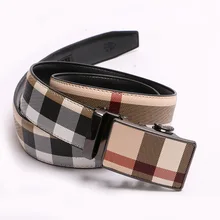 2021 Fashion Designer Unisex Belts Fabric Real Cowhide Plaid Automatic Buckle Belt Business Jeans Men's Belt