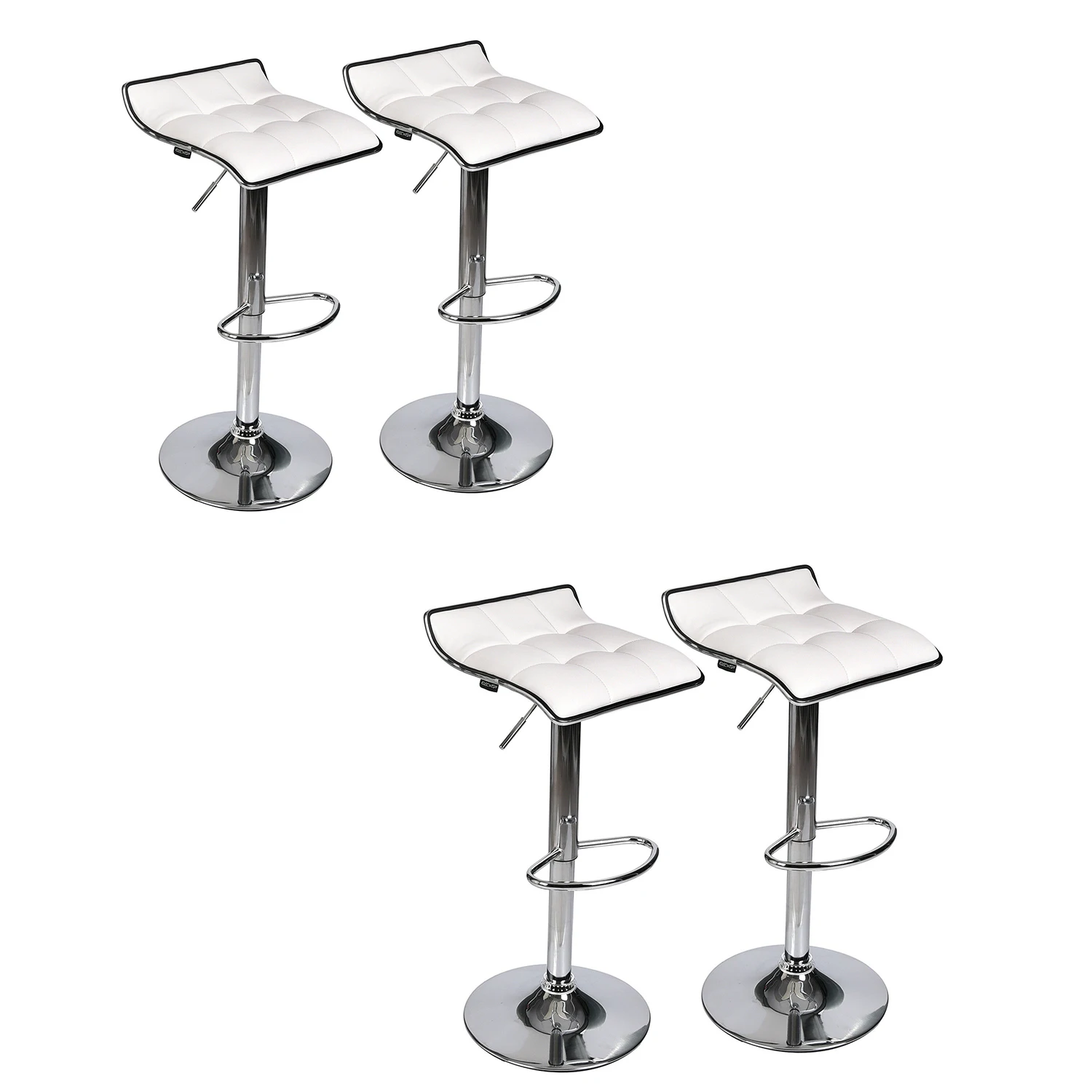 

Set Of 4 White Bar Stool Chair Pu Leather Hydraulic Swivel Pub Kitchen Dining Chair