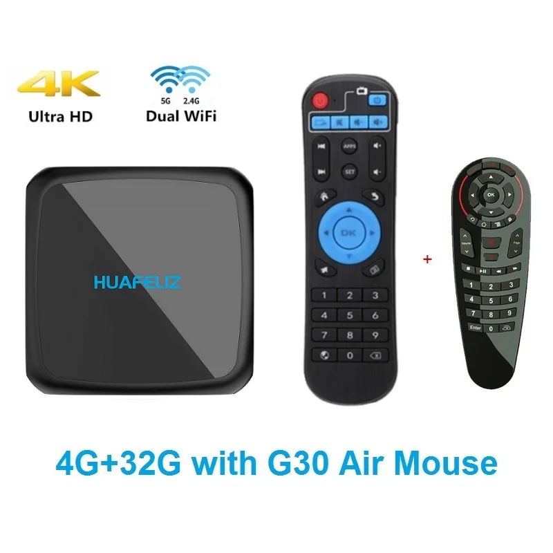 Huafeliz U9 Смарт Android ТВ-бокс 4K Android 9,0 RK3318 4 Гб 64 Гб HDMI USB 3,0 2,4 ГГц 5 ГГц wifi 3D медиаплеер PK x99 tv box RK3399 - Цвет: 4G32G G30