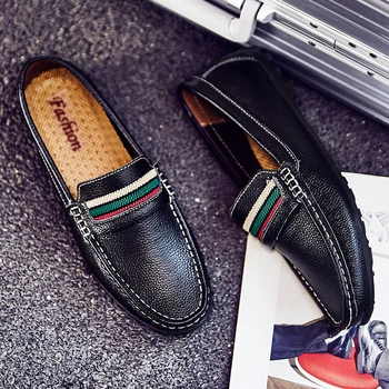 

Brand low-top men's luxury design slippers high quality casual natural autumn large size leather driving small leather shoes