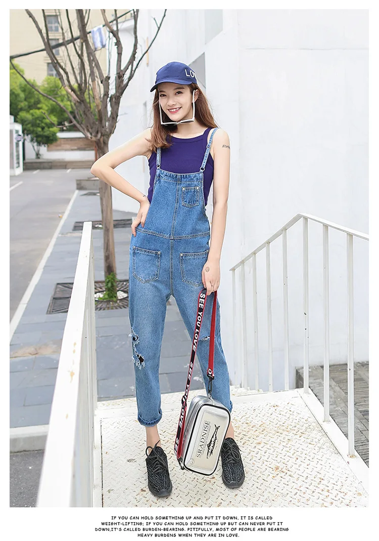 Fashion Denim Romper Womens Jumpsuit Loose One Piece Jumpsuit Ankle- Length Pants Jean Overalls