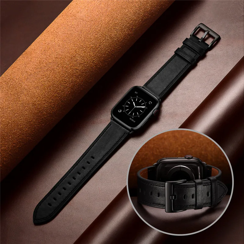 Совместимые Apple Watch Series 5 4 Band 44 мм 40 мм Лучшие браслеты из натуральной кожи для iwatch 1 2 3 38 мм 42 мм браслет