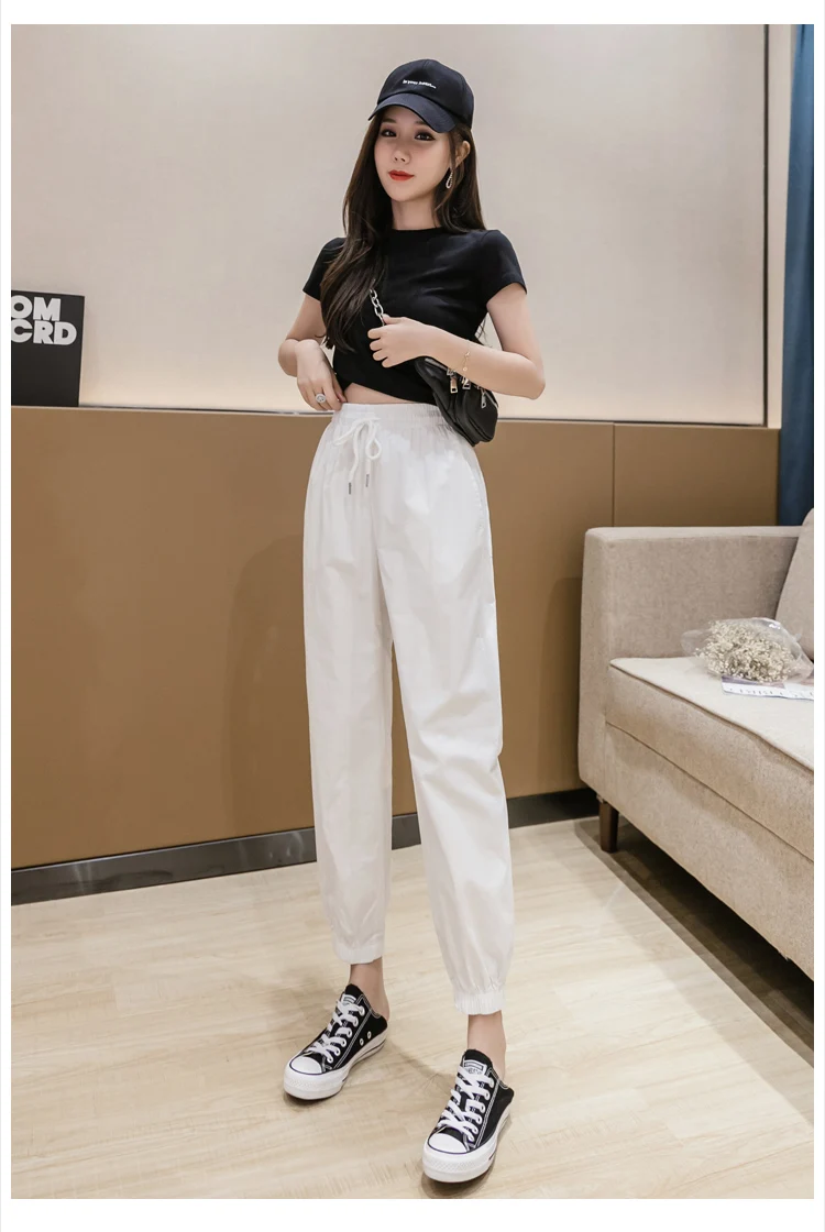 Jielur Trousers Women Solid Color Elastic Waist Candy Color Autumn Pants New Chic Sweatpants Pantalon Femme Roupas Slim Pants