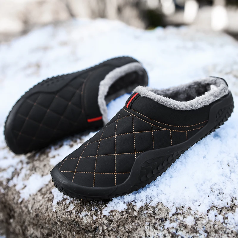 Большие размеры 39-48, удобные хлопковые тапочки Мужская зимняя Уличная обувь водонепроницаемая повседневная обувь с защитой от холода Мужская теплая плюшевая обувь