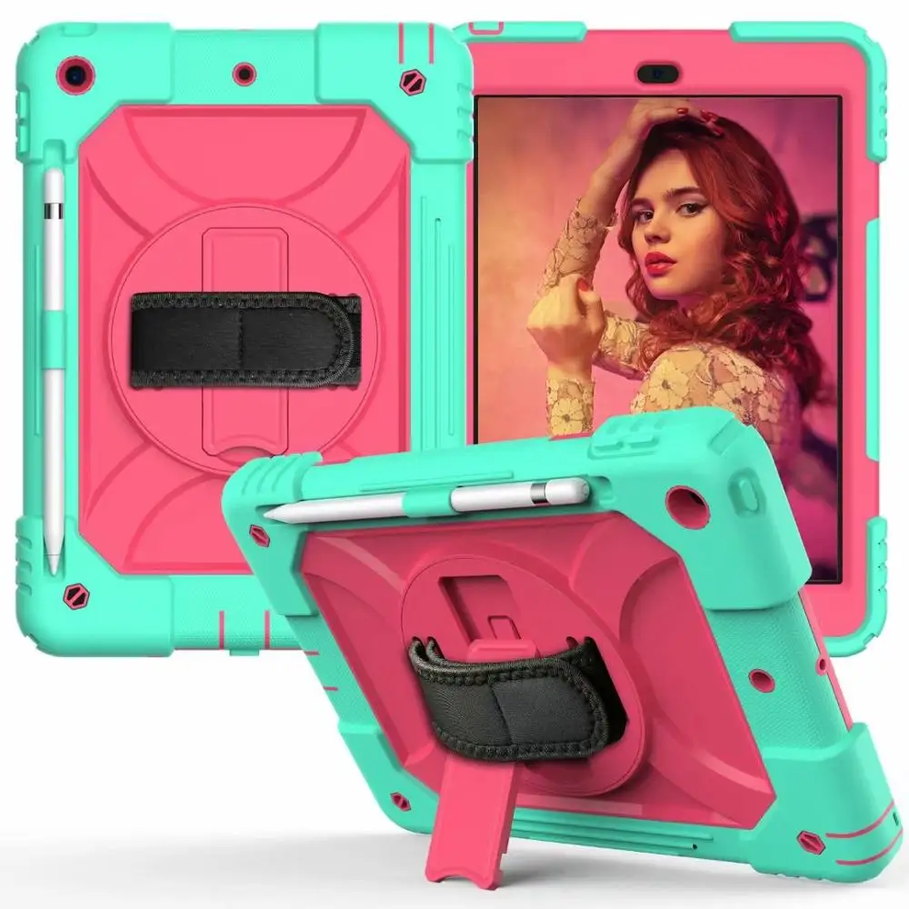 

Shockproof Protection Silicone Tablet Stand Case Cover For ipad 7th Generation 10.2"inch A2197 with Pencil Shoulder Strap