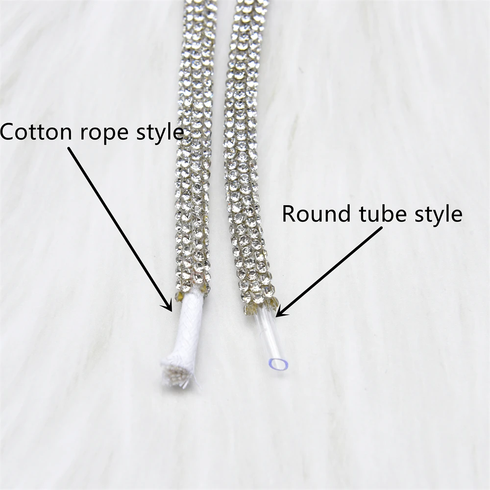 6Mm Rhinestones Trimming Round Tube Cord Cotton Rope Shiny White Crystal String Bling Drawstring For Diy Bows Headband Shoelaces