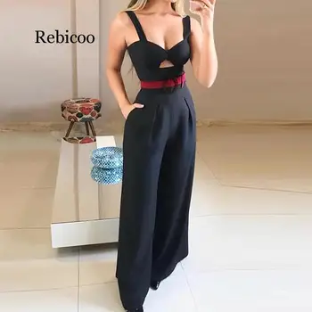 

Twist Cutout Front Wide Leg Sleeveless Jumpsuit Women Mid Waist Wide Leg Highstreet Summer Slim Jumpsuits