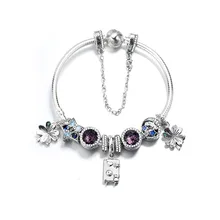 Аутентичный 925 пробы Серебряный чемодан, морской сердце четырехлистного клевера, кошачий глаз браслет Diy ювелирные изделия Diy браслет