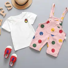 BibiCola/ г. Комплекты одежды для маленьких девочек летние костюмы для новорожденных малышей, футболка с героями мультфильмов+ повседневные Комбинезоны, хлопковая одежда костюм для младенцев