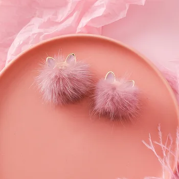 

2019 New Women Earrings Silver Needle Cute Cat Ears Hairball Glaze Stud Earrings for Girl Fashion Jewelry Accessories