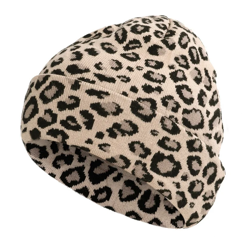 Высококачественные зимние шапки для женщин Skullies Beanie, модная шапка с леопардовым принтом и помпонами, повседневные двухслойные теплые вязаные шапки
