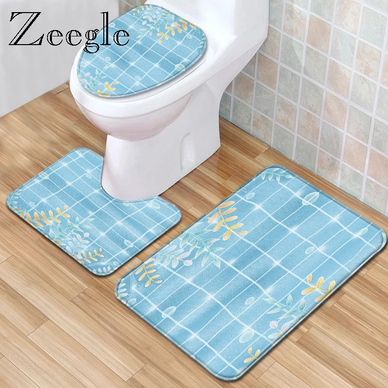 Zeegle Soft Mat for Bathroom Flannel Bathroom Carpet Set 3pcs Toilet Rug Set Toilet Seat Cover Modern Toilet Shower Mat Foot Rug