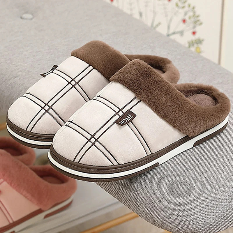 Men's slippers Winter Velvet Sewing Suede Indoor shoes for male Antiskid Anti Odor Short Plush Home Cozy Fur slippers men