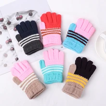 1 пара, Детские Карамельный цвет перчатки, украшенные звездами теплая зимняя Вязание варежки детские толстые перчатки для маленьких мальчиков и девочек милые рукавицы мультфильмы