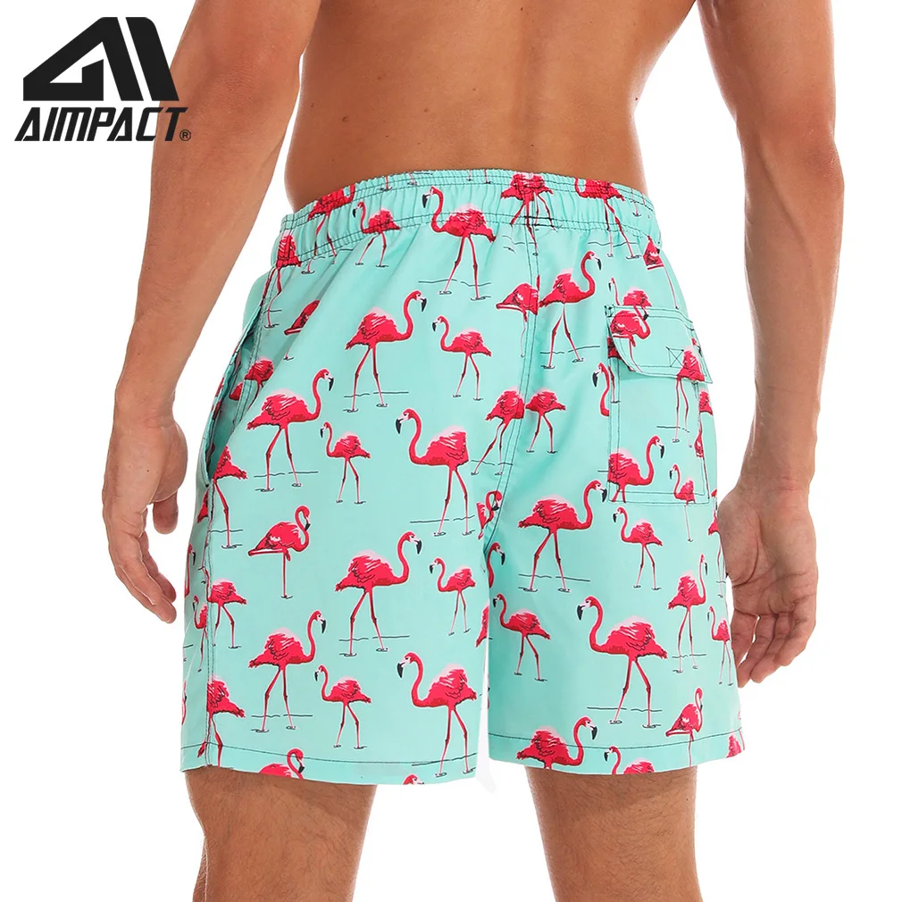 Aimpact Mens Board Swim Hybrid Shorts Flamingo Quick Dry Summer Beach Fashion Surf Hawaii Mesh Lining Liner Water Trunks