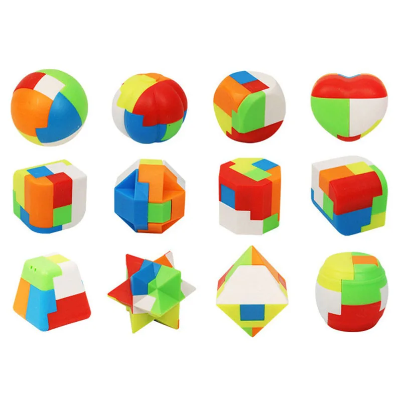 12 шт./компл. DIY 3D Пластик головоломки для детей игрушки Винтаж Kongming Любань замок интеллектуальная головоломка для детей, кубик для взрослых забавная игрушка Подарки