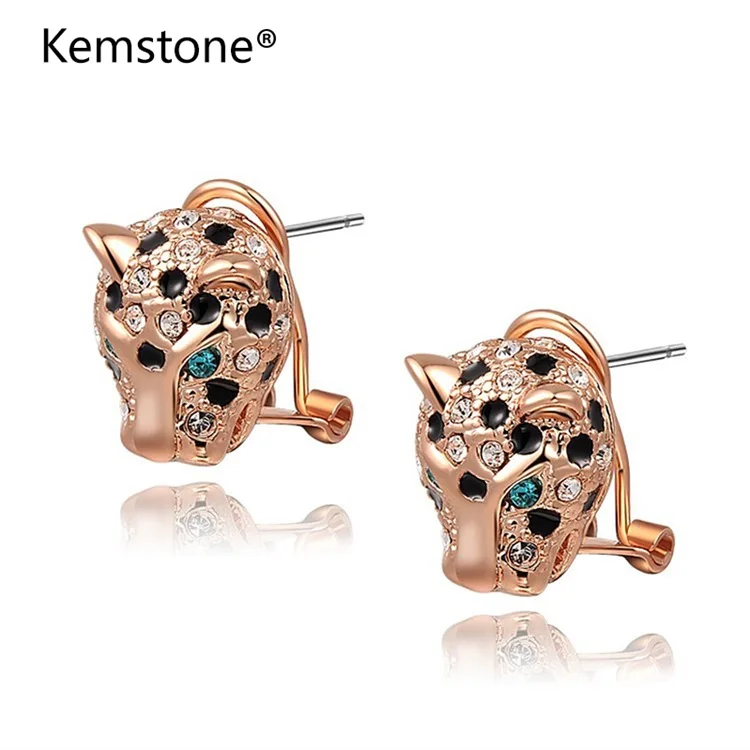 Женские леопардовые серьги гвоздики Пчелка Kemstone с фианитами класса
