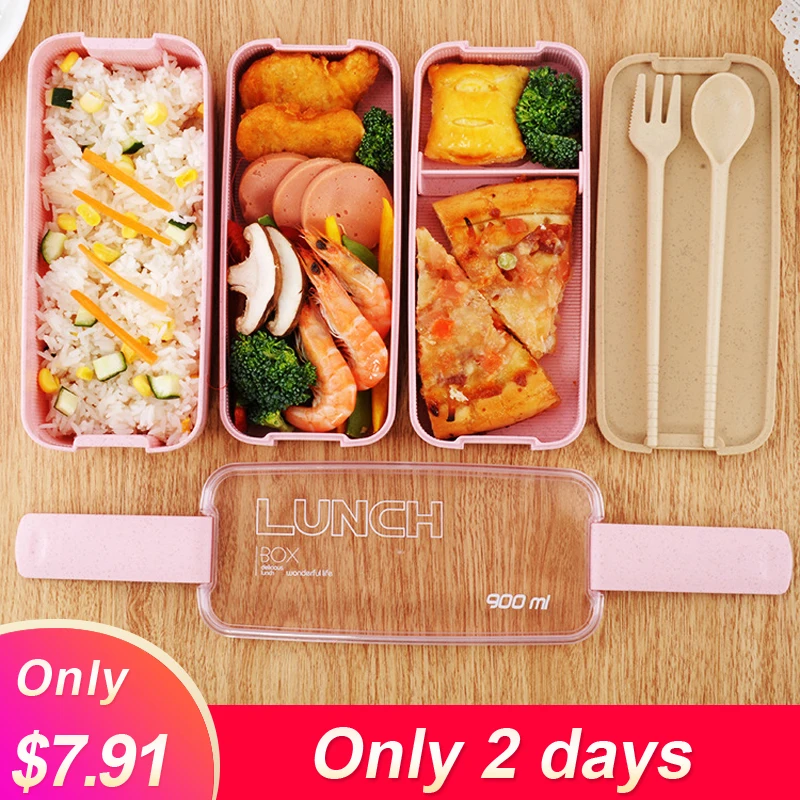 

900ml 3 Layers Bento Box Eco-Friendly Lunch Box Food Container Wheat Straw Material Microwavable Dinnerware Lunchbox 2019 New