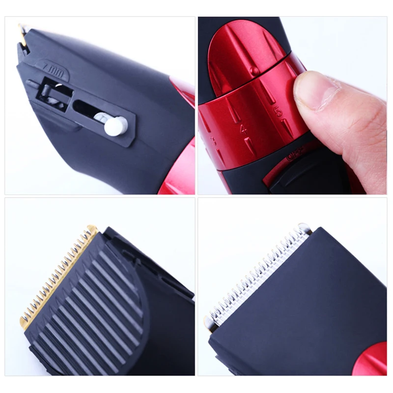  Adjustable Hair Clipper Professional Men Beard Trimmer Waterproof Red Electric Clipper Stainless St