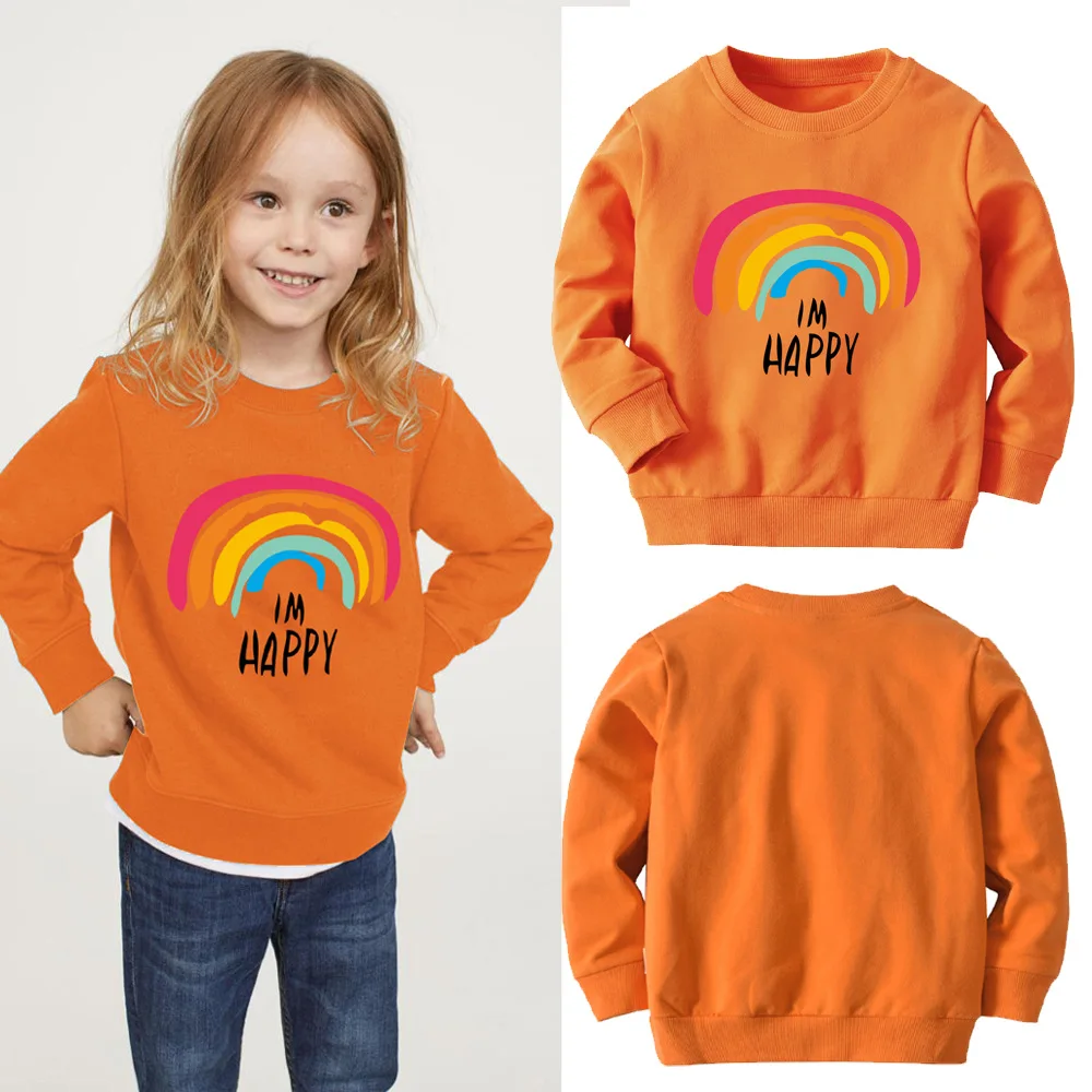 

New Arrival Infant Kids Baby Girls Autumn Sweatshirts Clothes Orange T-Shirts Children Top Long Sleeve Print Cotton Clothes