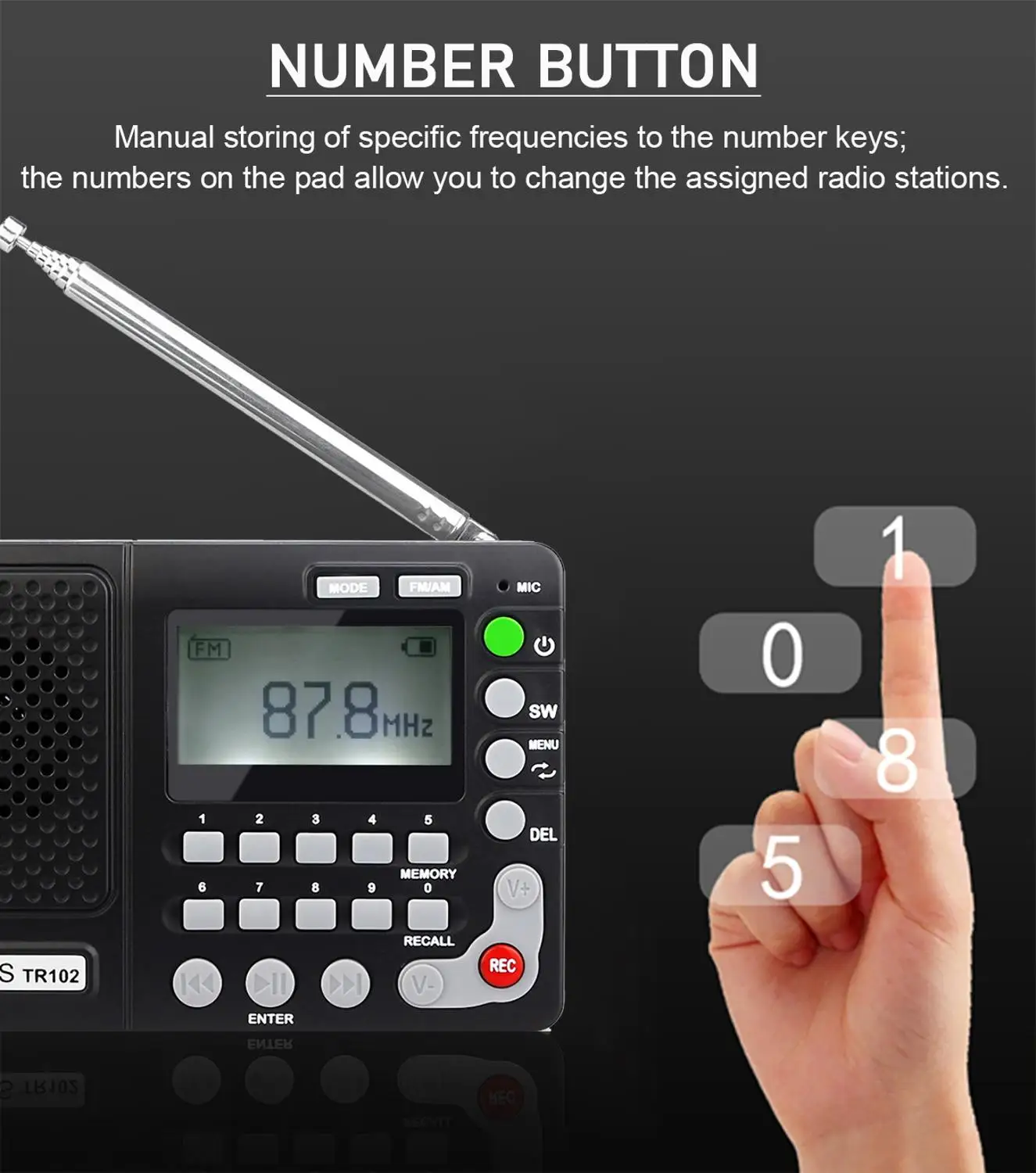 Retekess TR102 портативное радио FM/AM/SW World Band FM Радио MP3 плеер REC рекордер с таймером сна черный приемник рекордер