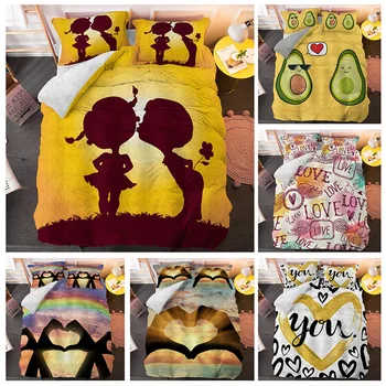 

Family Decor Love Bedding Set Luxury Comforter s 3D King Queen Size with Pillowcase 2/3 PCS
