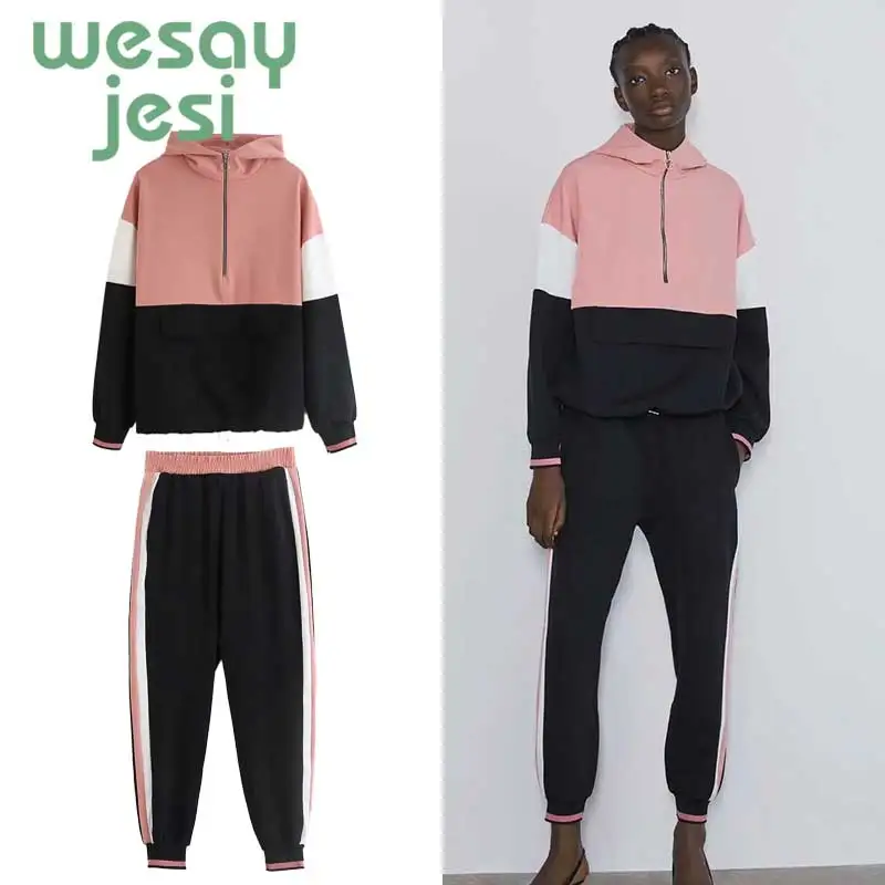 

2019 Autumn Women hoodie Harajuku sweatshirt women patchwork collision hooded jacket jogger tops women casual oversize hoodies