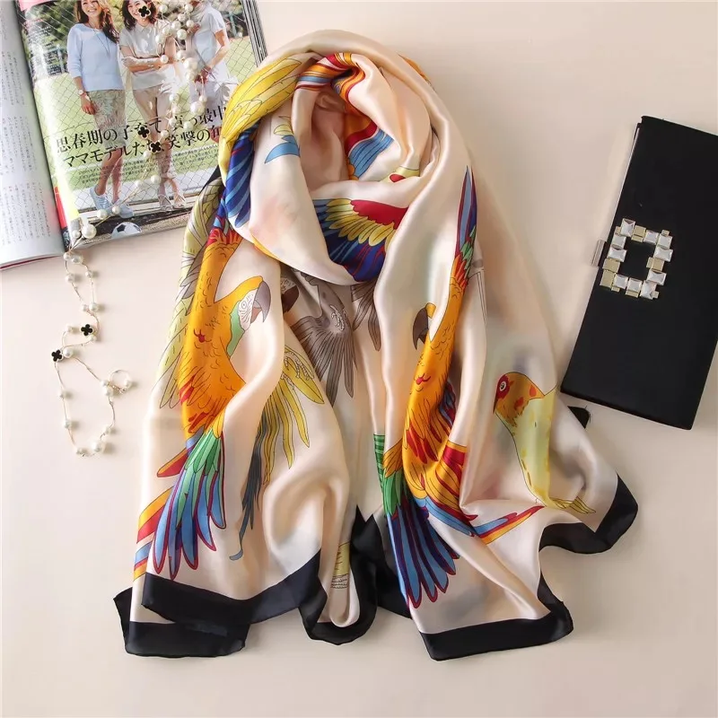 Женский шелковый шарф, женский шарф в клетку, Женская пляжная шифоновая накидка, Солнцезащитная шаль, шарф-шарф, бандана - Цвет: 1