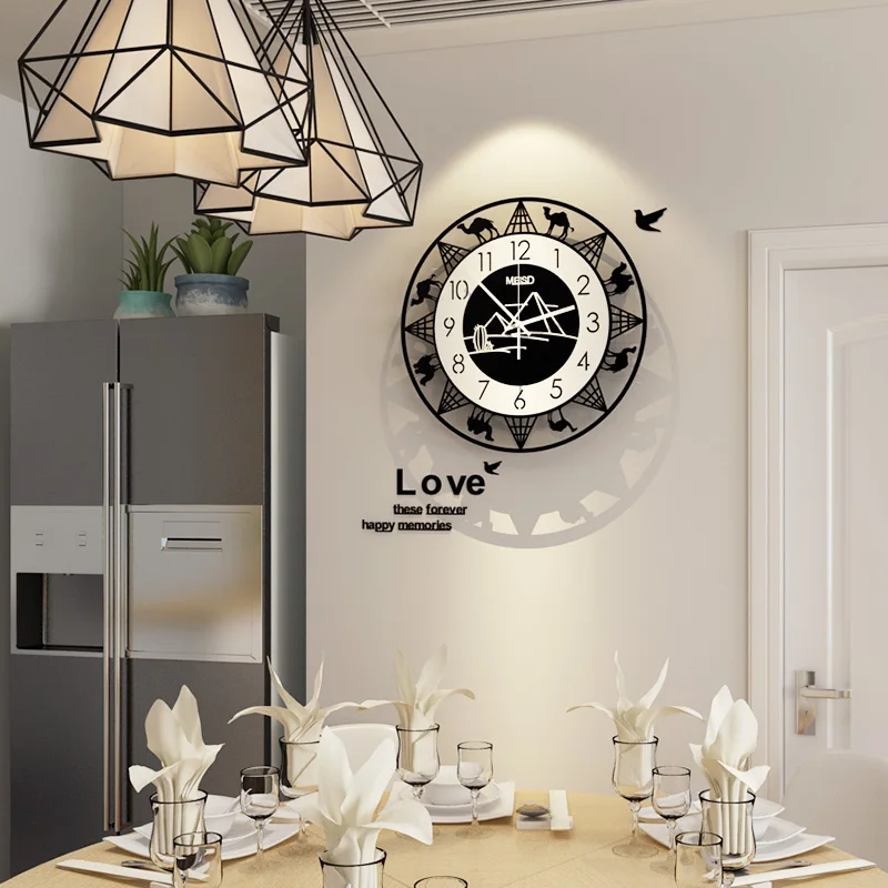 buy Wall Clocks Silent Quartz Large Hanging Clock Silent Metal Pointer Wall Watch With Wall Stickers Office Kitchen BB50W