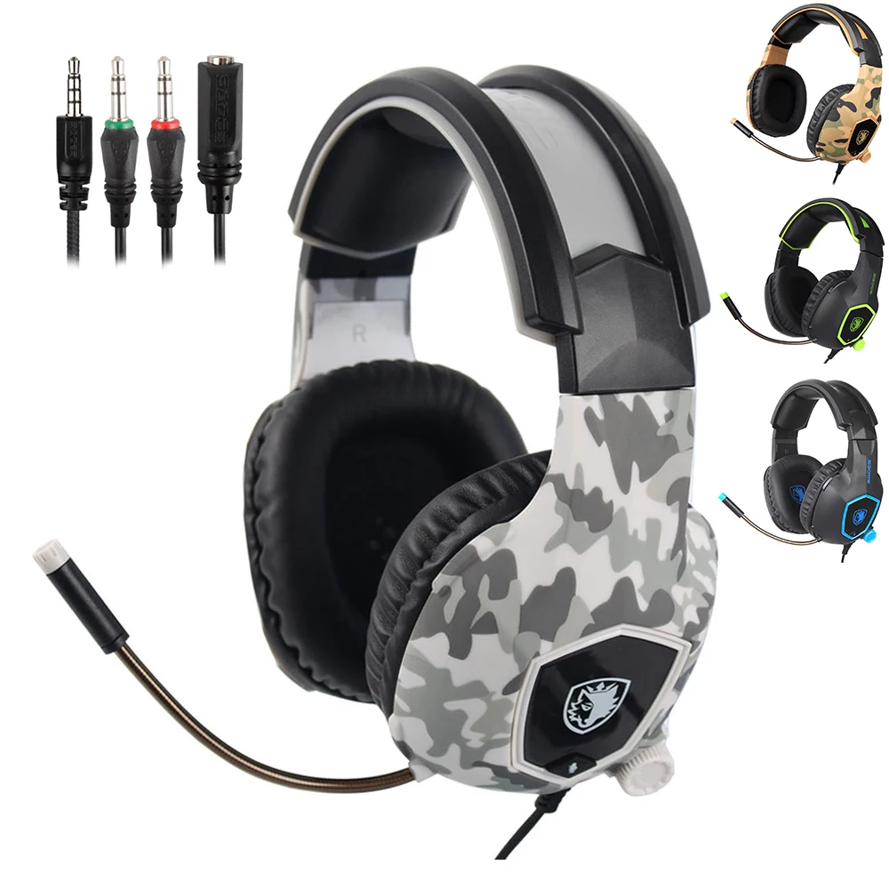 Camouflage Gaming Headset With Microphone Sades Sa818 Stereo Headphones For Ps4 Pc Mac Mobile Phone New Xbox One Laptop Game | Электроника