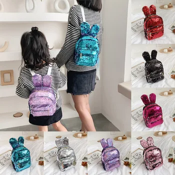 

New Fashion Solid Women's Mochilas Mujer 2019 Backpack Outdoor Cat Ears Sequins Square Bag Plecak Messenger Bag Back Pack #C11