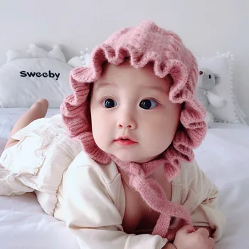

Baby hat autumn winter baby girl sweater hat princess hat 3 months 1 3-year-old child ear-protecting girl knit hat 11