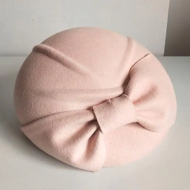 light pink Зимние Модные женские шерстяные фетровые береты с бантом PWSV007 - Цвет: light pink
