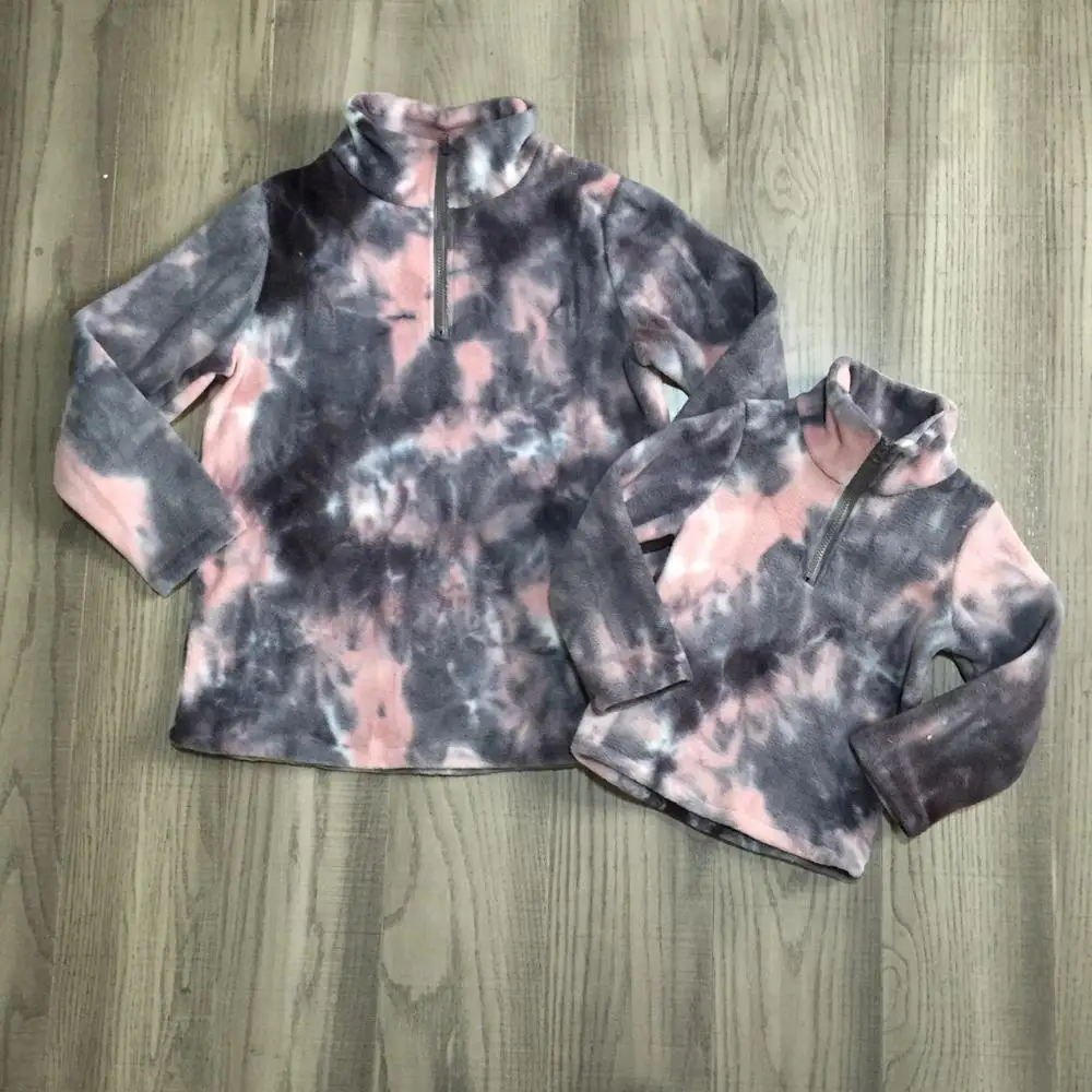 Best Offers Dyed Outfits Pullover Adult-Coat Mommy Baby-Girls Cotton Pink Top-Boutique Grey-Tie Fleece aKwjMqV5gD1