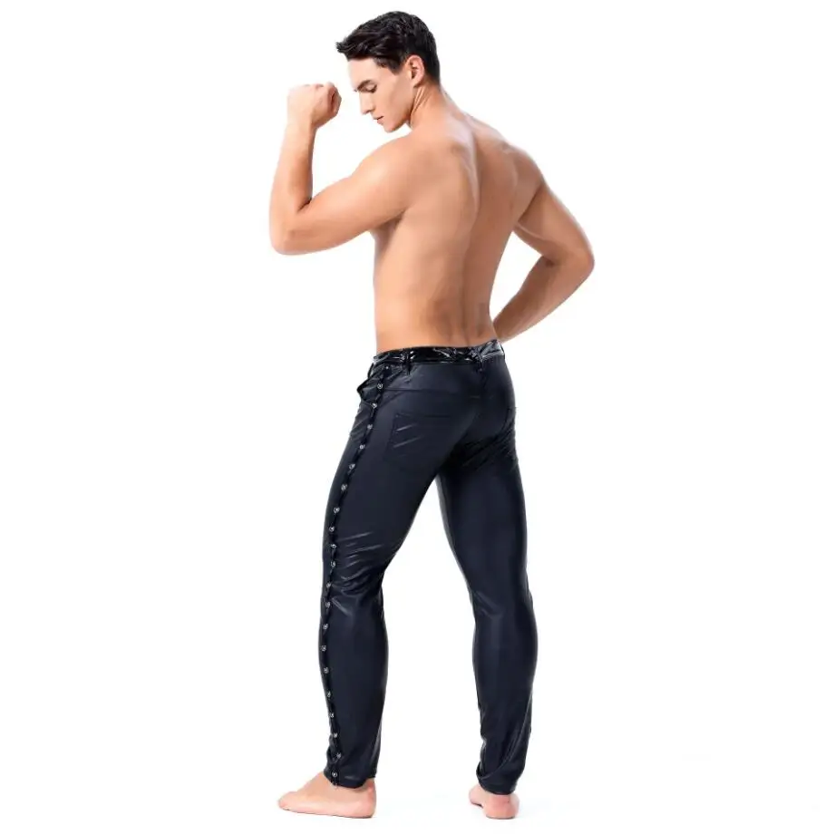 Леггинсы мужские из искусственной лакированной кожи модные облегающие брюки
