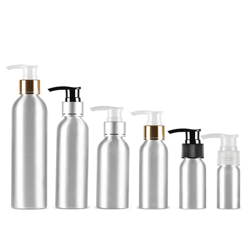 20pcs 30ml 50ml 100ml 120ml 150ml 200ml 250ml Empty Pump Gold Silver Aluminum Bottles Liquid Soap Dispenser Body Lotion Cream