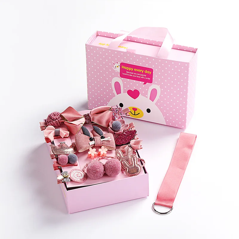 Korean Pink 18 шт. в подарочной коробке, резинка для маленьких девочек, заколки для волос, наборы Симпатичные шпильки, заколки, набор для детей, розовые блестки, бант, украшение - Цвет: Korean Pink