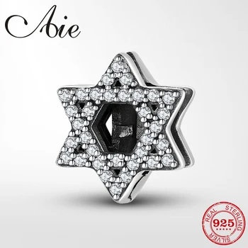 

NEW 925 Sterling Silver Hexagon Star with Shiny CZ Clips Bead fine Jewelry making Fit Original Reflection Charms DIY Bracelet