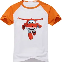 Футболка для маленьких мальчиков и девочек с принтом «Super Wings»; хлопковая детская одежда; топы; футболки с рисунком; футболки с круглым вырезом и короткими рукавами; одежда для детей