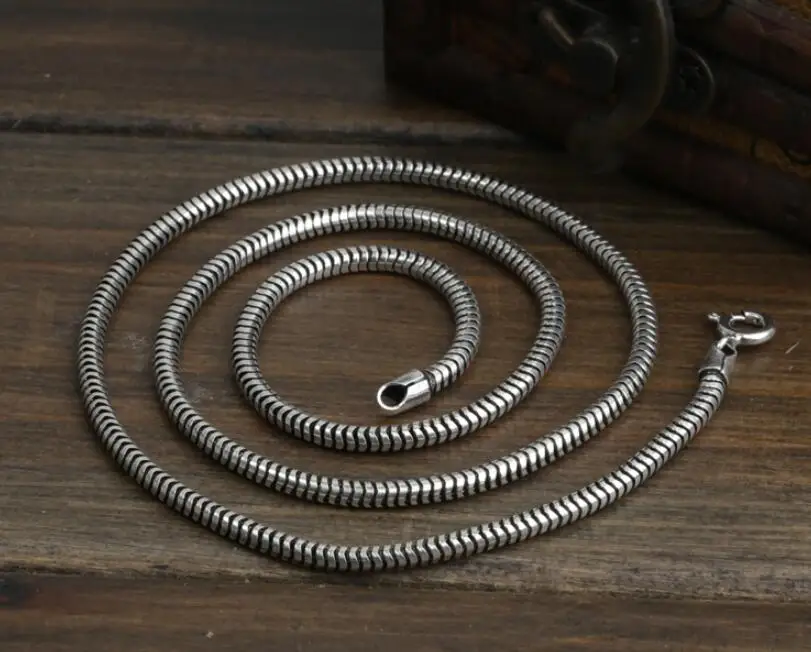 

3mm Thick Pure Silver 925 Sterling Silver Men Women Retro Thai Silver Necklace S925 Real Silver Round Chain Necklace male