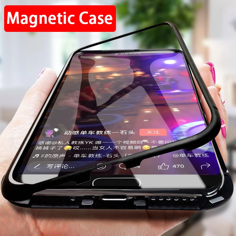 

Magnetic Adsorption Back Tempered Glass Case on the for Oppo A11 A11X A5 A9 2020 F9 F11 Realme 3 5 Pro 3D protection flip covers