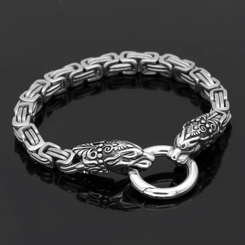 Norse viking odin wolf Scandinavian king chain amulet bracelet for men stainless steel 17-25cm