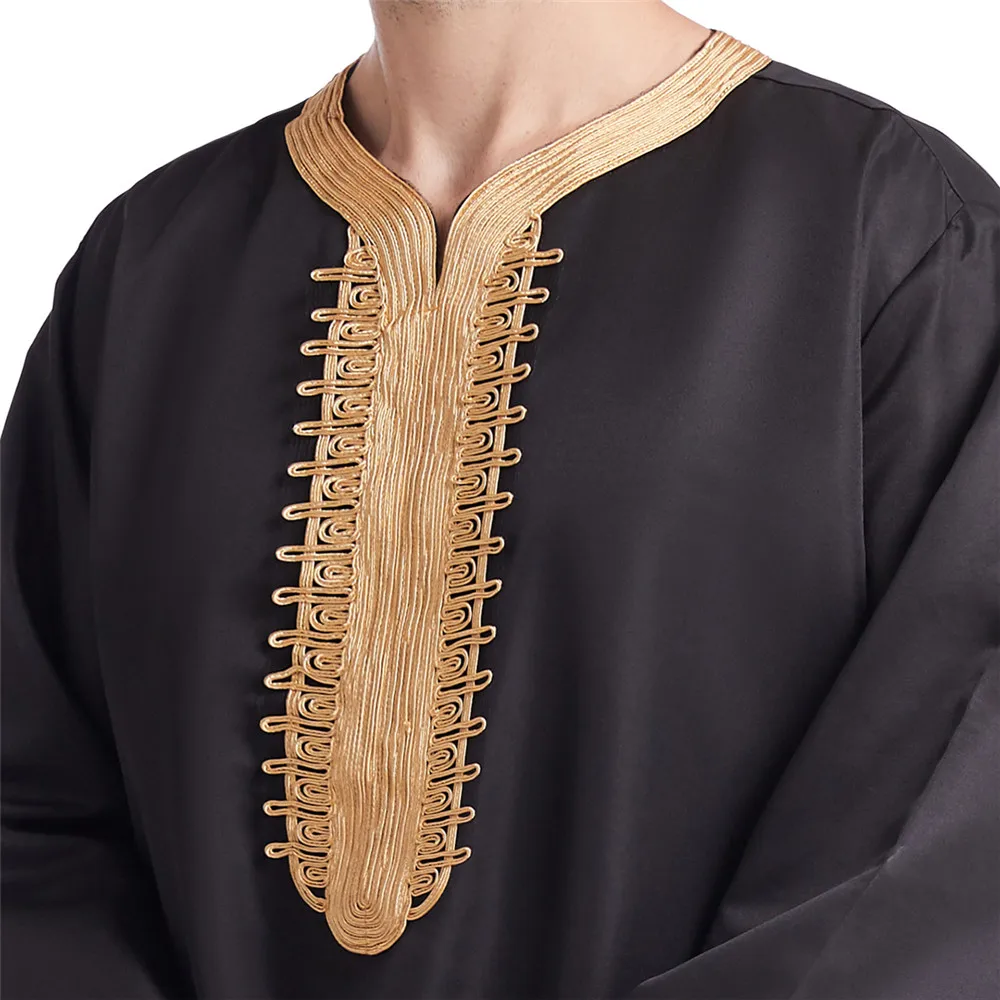 Men Traditional Muslim Jubba Thobes Arabic Islamic Clothing Fashion Embroidery Kaftan Saudi Arabia Dubai Abaya Long Dress Robes