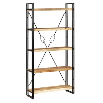 

vidaXL 5-Tier Bookcase Solid Mango Wood and Steel 90x30x180 cm