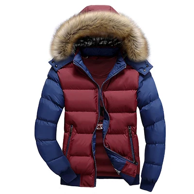 Новая брендовая зимняя куртка мужская теплая пуховая куртка 9 цветов модный бренд с меховым капюшоном шляпа мужская Верхняя одежда Пальто Повседневная Толстая Мужская s 4XL - Цвет: DL156 Red Blue