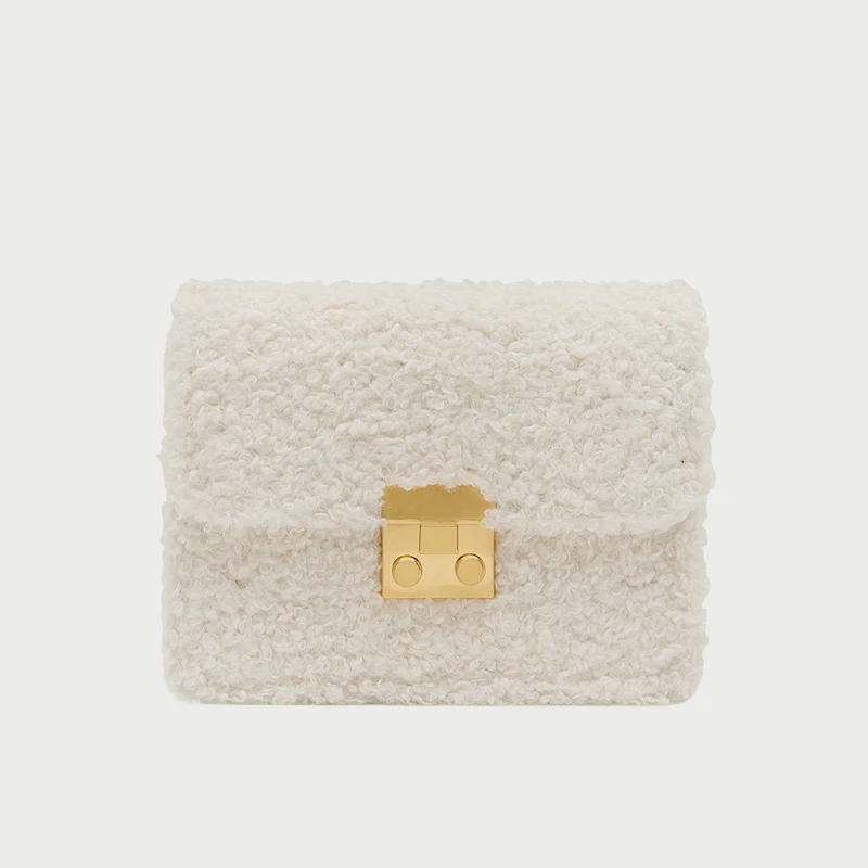 

Lamb Wool Spliced Small Square Caramel Autumn and Winter New Leather Shoulder Messenger Bag