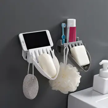 

3 In 1 Soap Holder Rack Bathroom Accessories Punch-free Sponge Soap Holder Tray Toothpaste Towel Storage Shelf porte savon D3